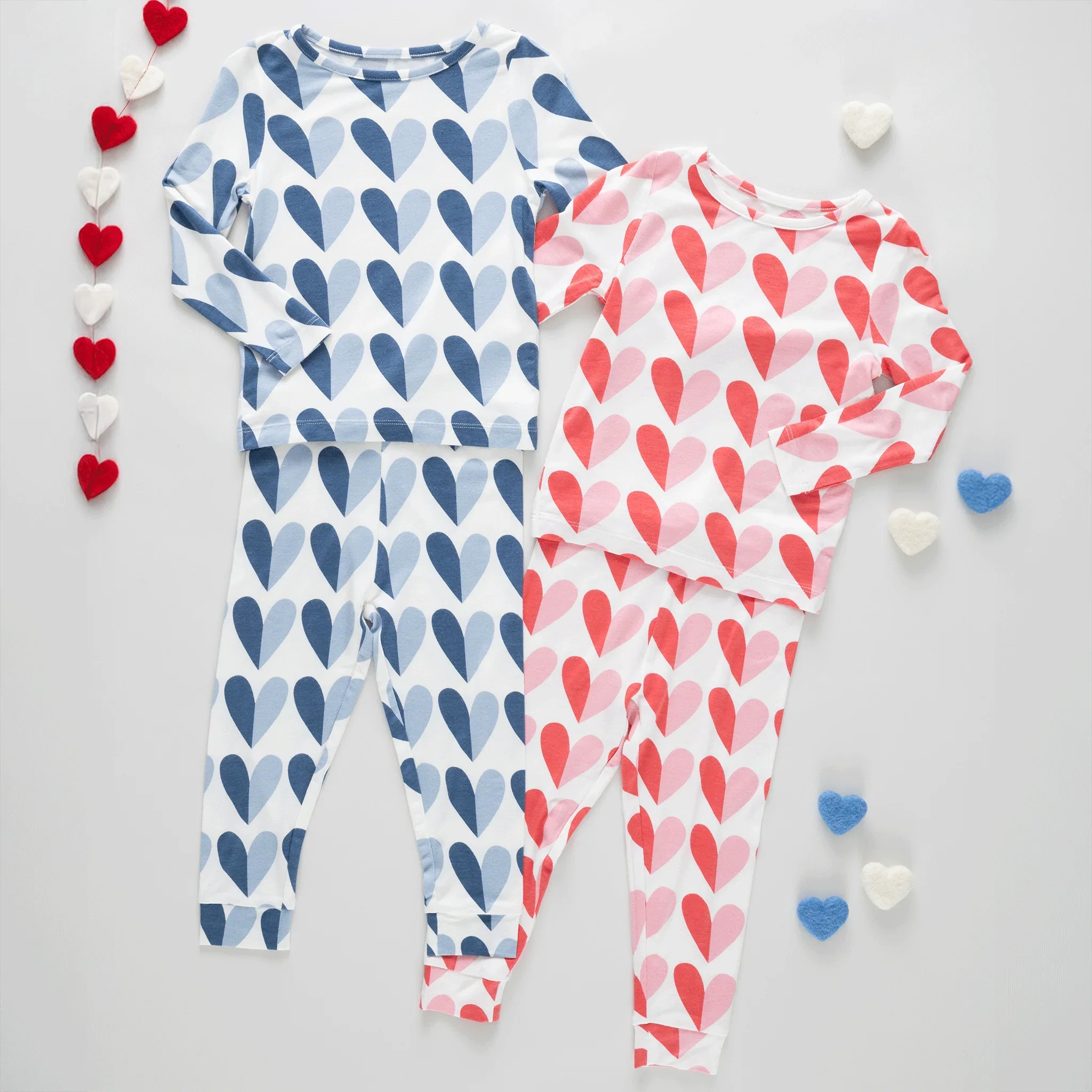 Kids Bamboo PJ Set - Pink Half Hearts - Image 3