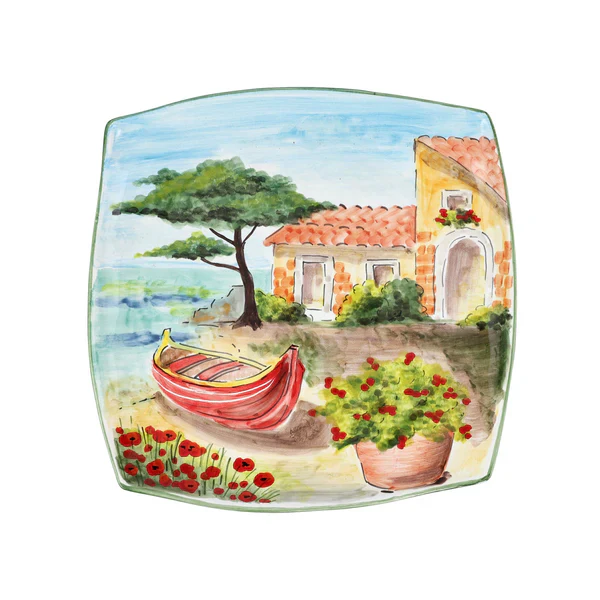 Landscape Wall Plates Square Platter with Boat - Image 2