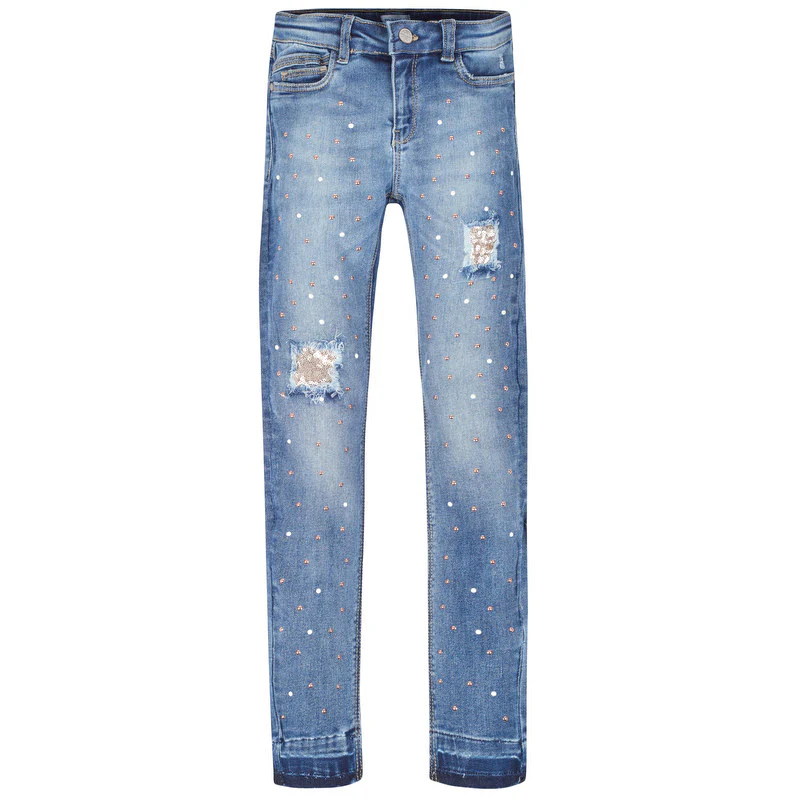 Skinny Studded & Sequin Distressed Jeans - Image 3