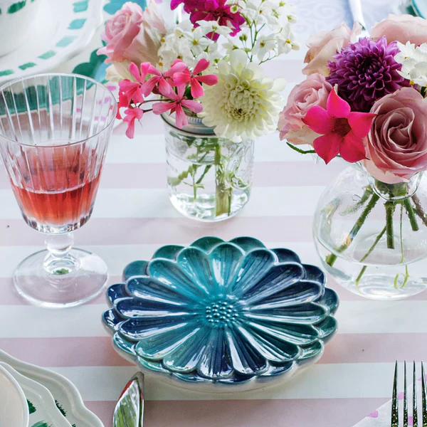 Lisbon Cobalt and Aqua Flower Cocktail Plate - Image 2