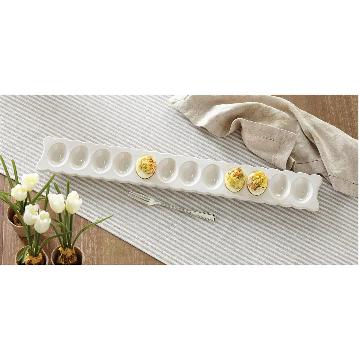 Scalloped Long Deviled Egg Tray & Fork Set - Image 3