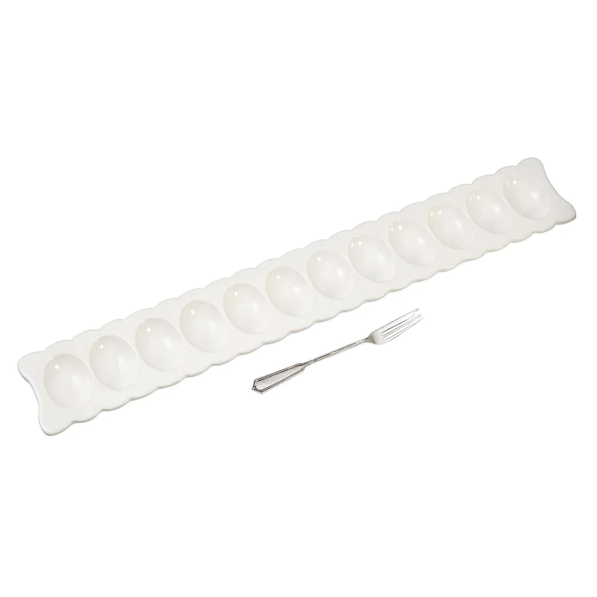 Scalloped Long Deviled Egg Tray & Fork Set - Image 7