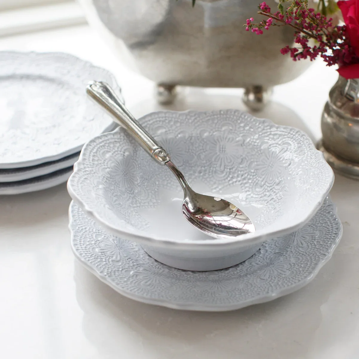 Merletto White Cereal Bowl - Image 2
