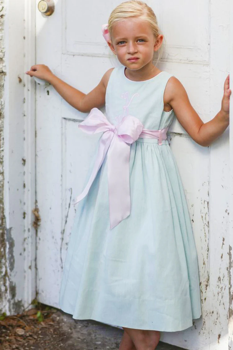 Misty Blue Linen Empire Dress - Image 2