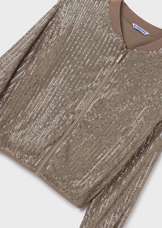 Mocha Sequin Bomber Jacket - Image 2