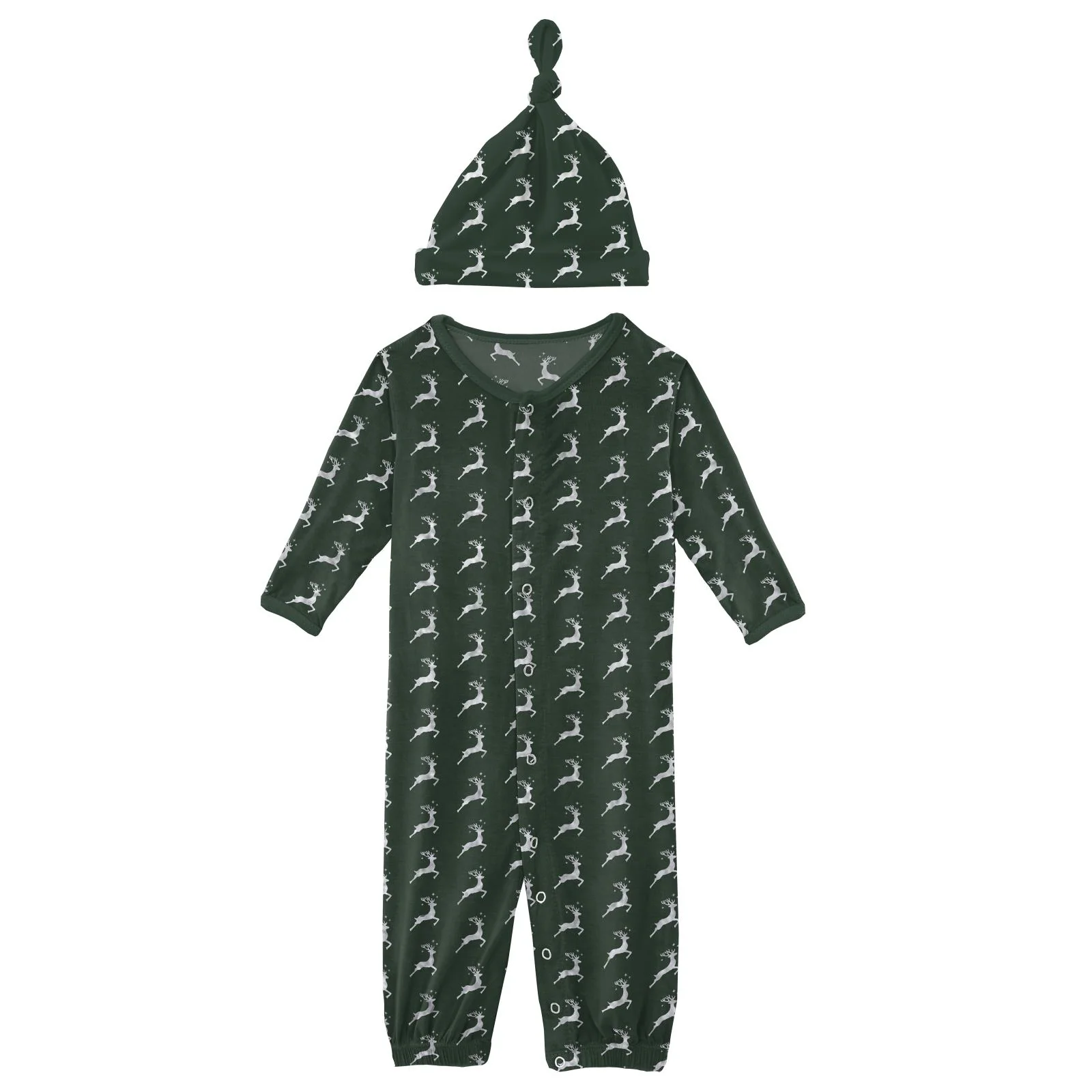 Mountain View Reindeer Layette Gown Converter & Single Knot Hat - Image 2