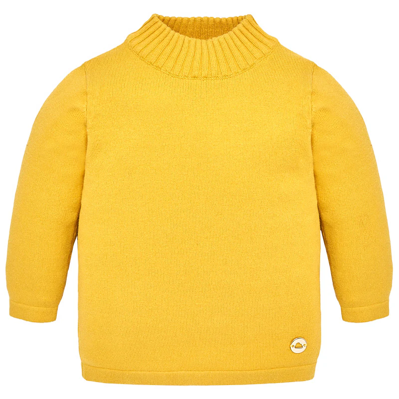 Mustard Knitted Cotton Mock Turtleneck Sweater