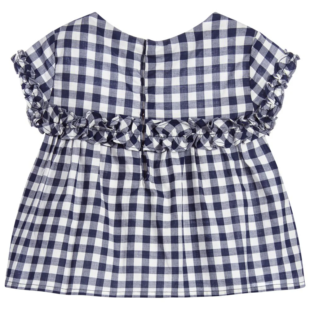 Navy Blue Check Blouse - Image 2