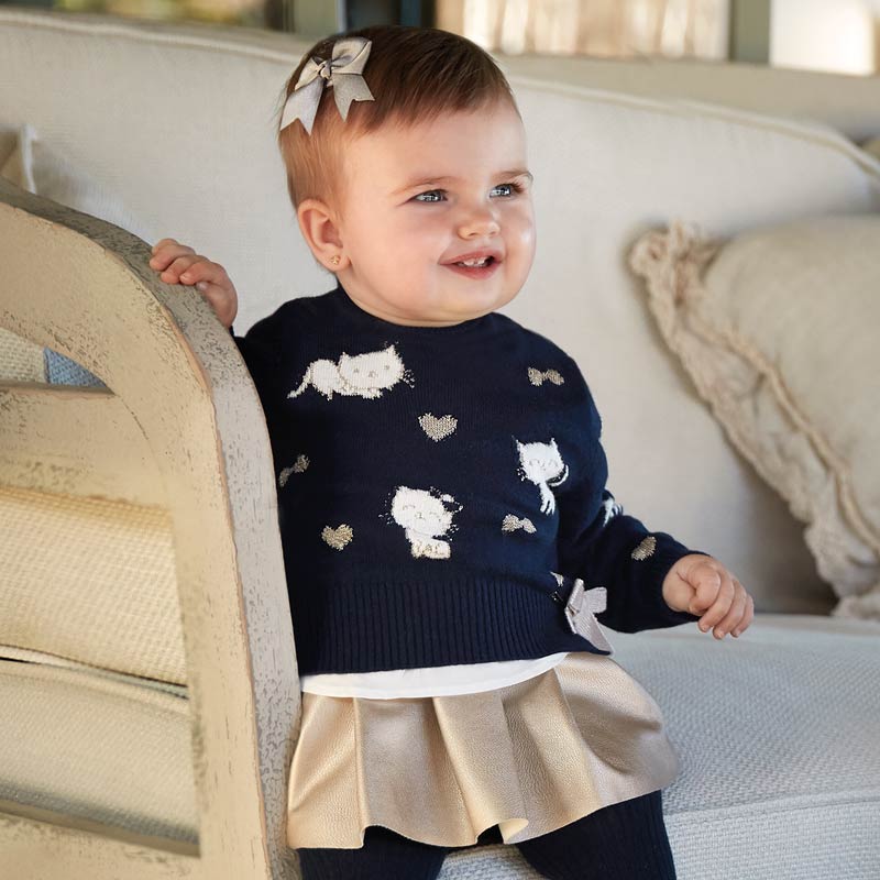 Navy Blue Kitten Knit Sweater
