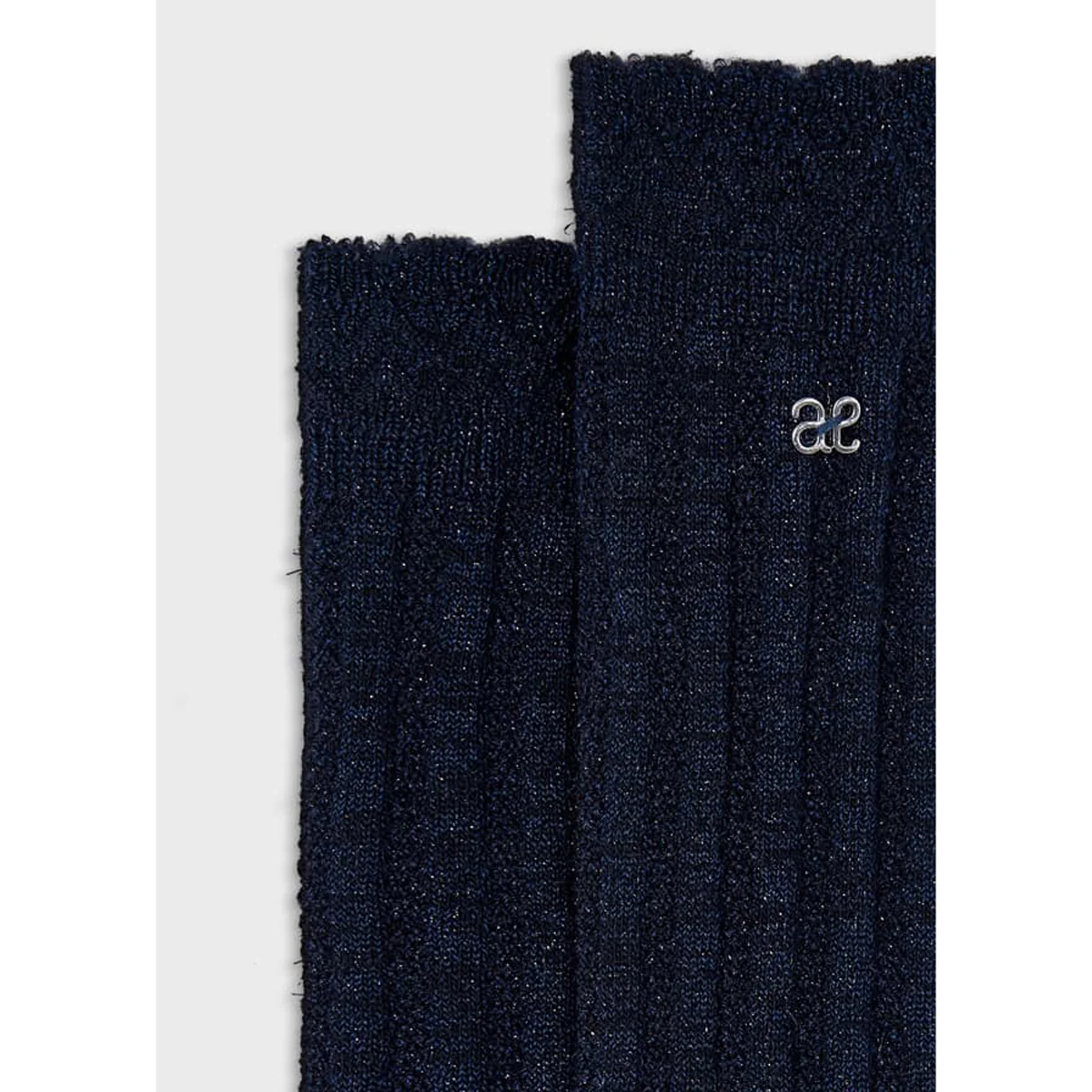 Navy Blue Lurex High Socks - Image 2
