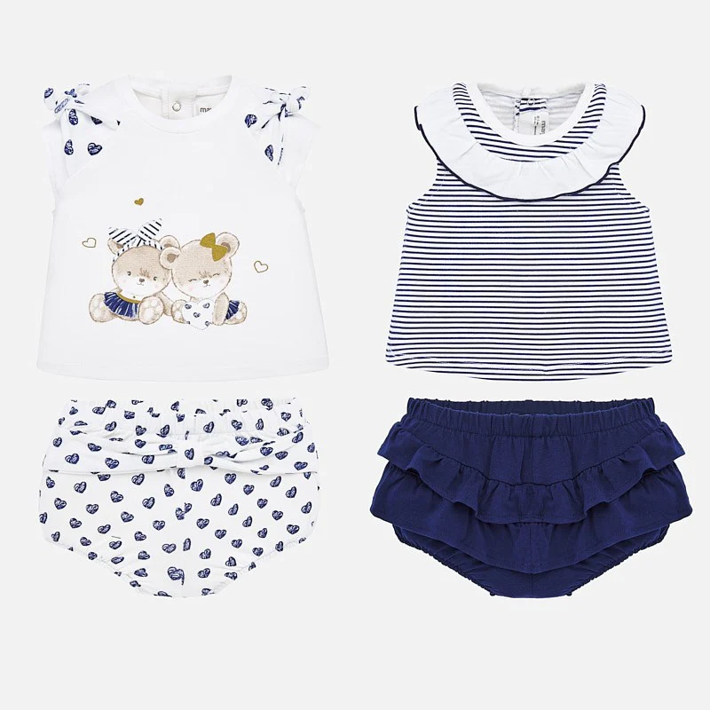Navy Blue & White 4 pc. Top & Bottom Set