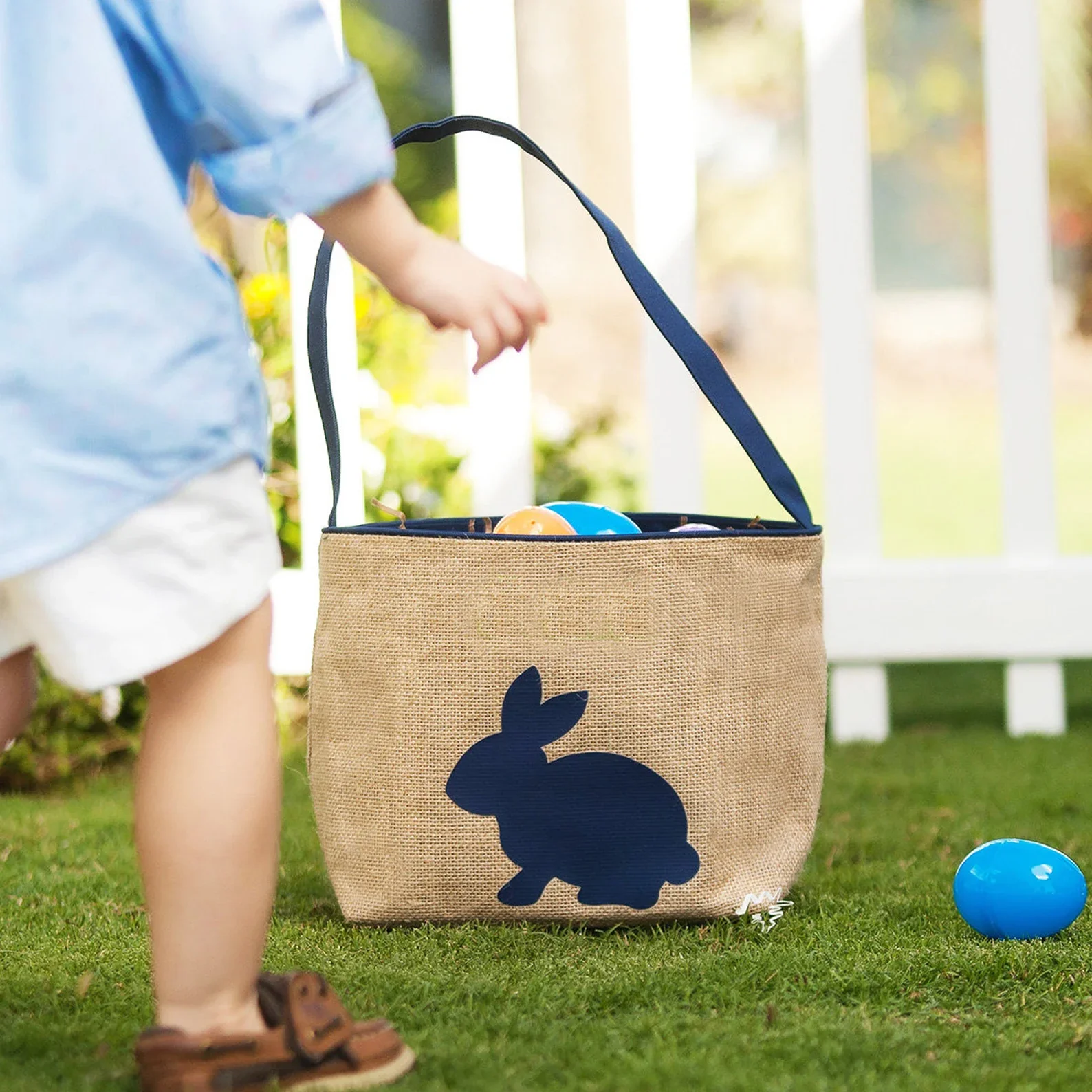 Navy Burlap Bunny Basket - Image 3