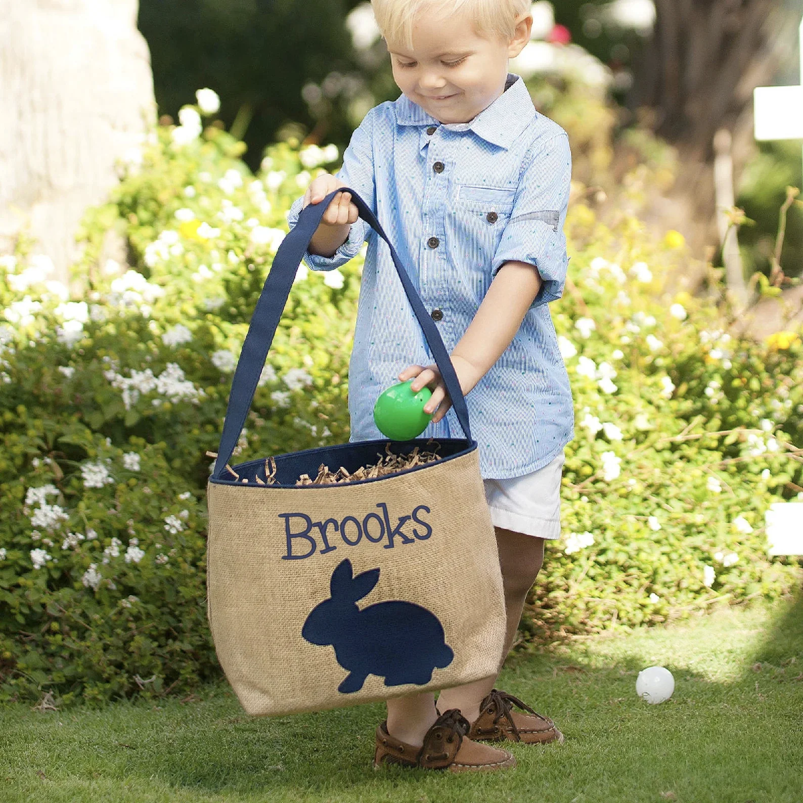 Navy Burlap Bunny Basket - Image 4