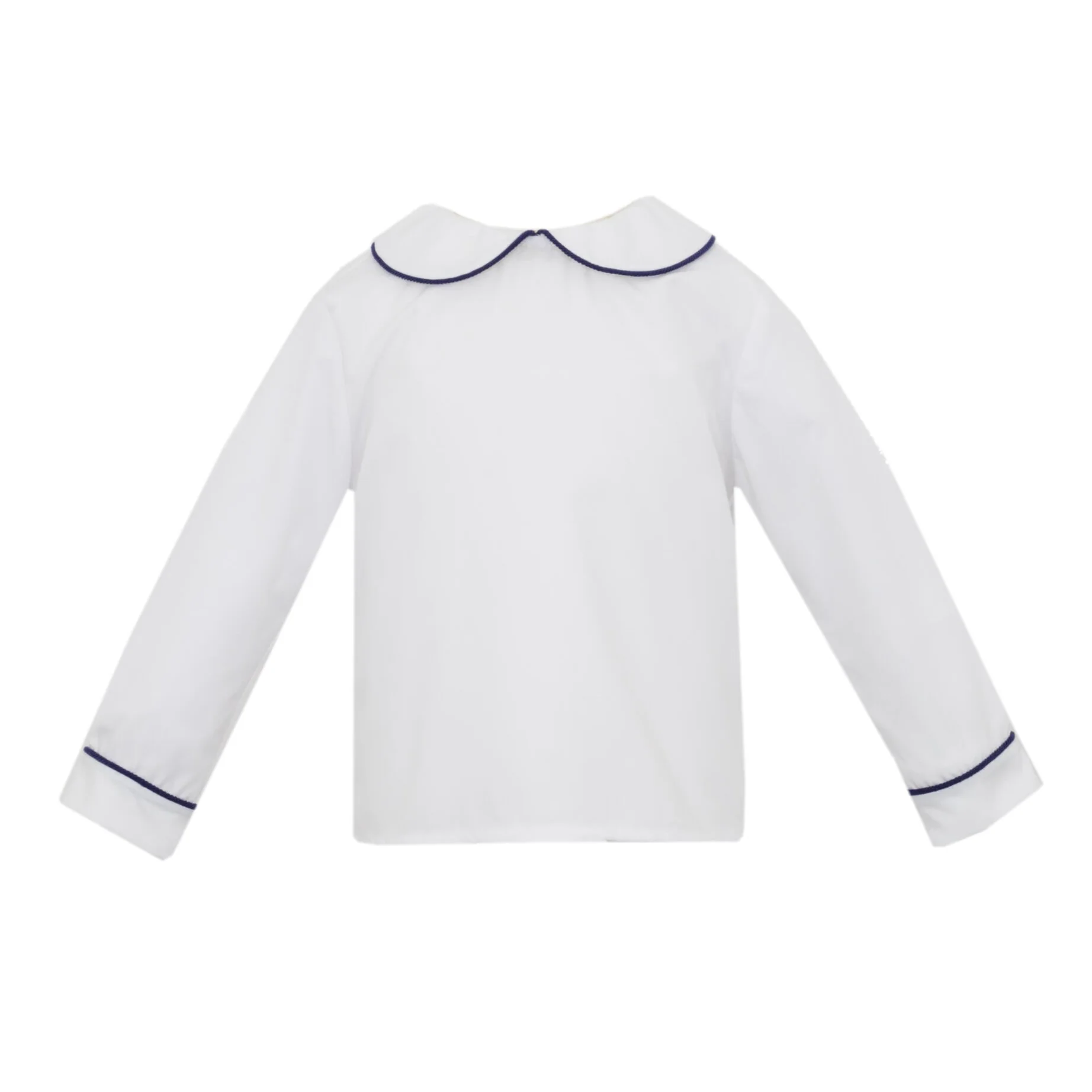 White Long Sleeve w/ Navy Piping