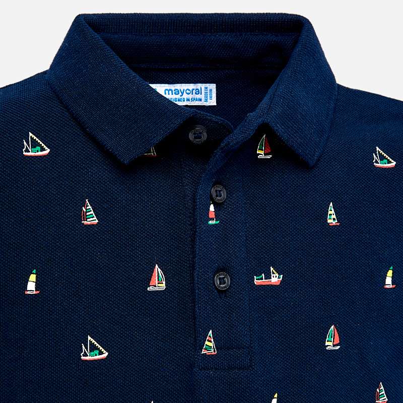 Navy Patterned Short Sleeved Polo - Image 2