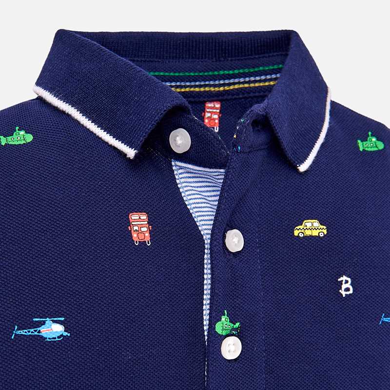 Navy Short Sleeved Patterened Polo - Image 3