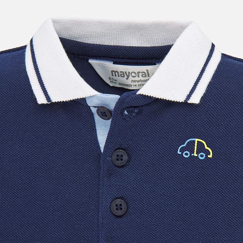 Navy Short Sleeved Polo with White Collar - Image 3