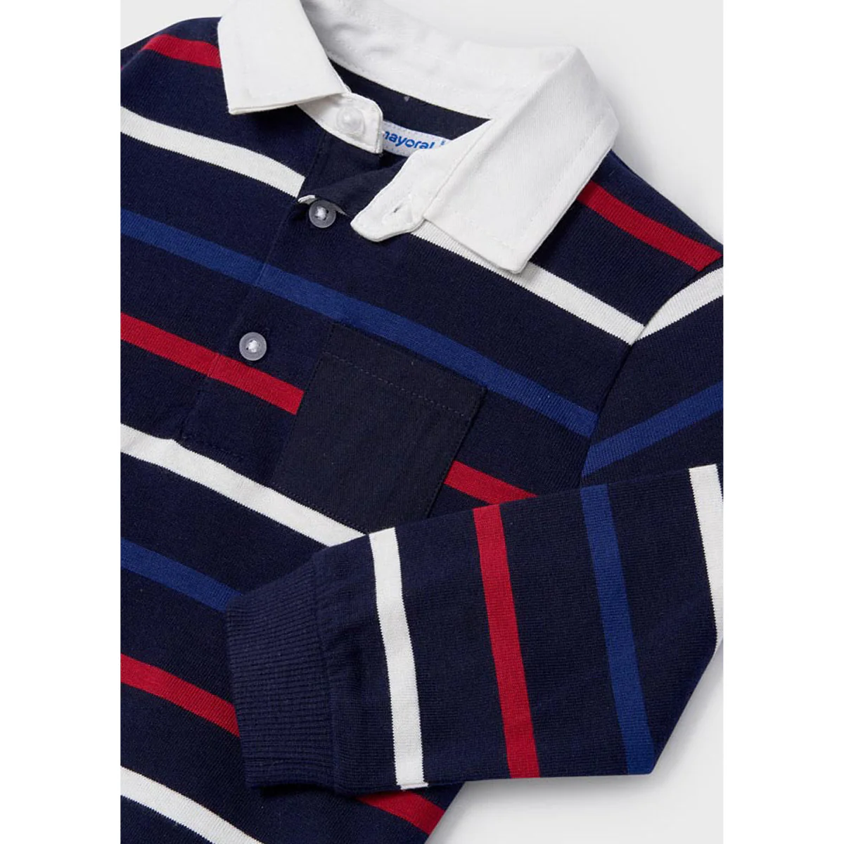 Navy Stripe Long Sleeve Polo - Image 5