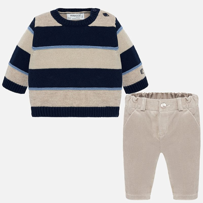 Navy & Tan Stripe Sweater & Pant Set - Image 2