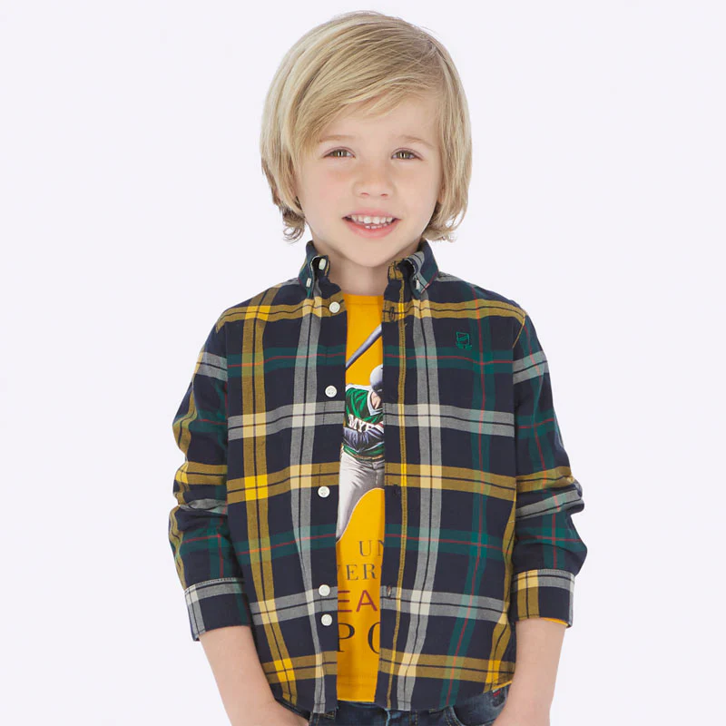 Navy & Yellow Plaid Long Sleeve Button Down - Image 3
