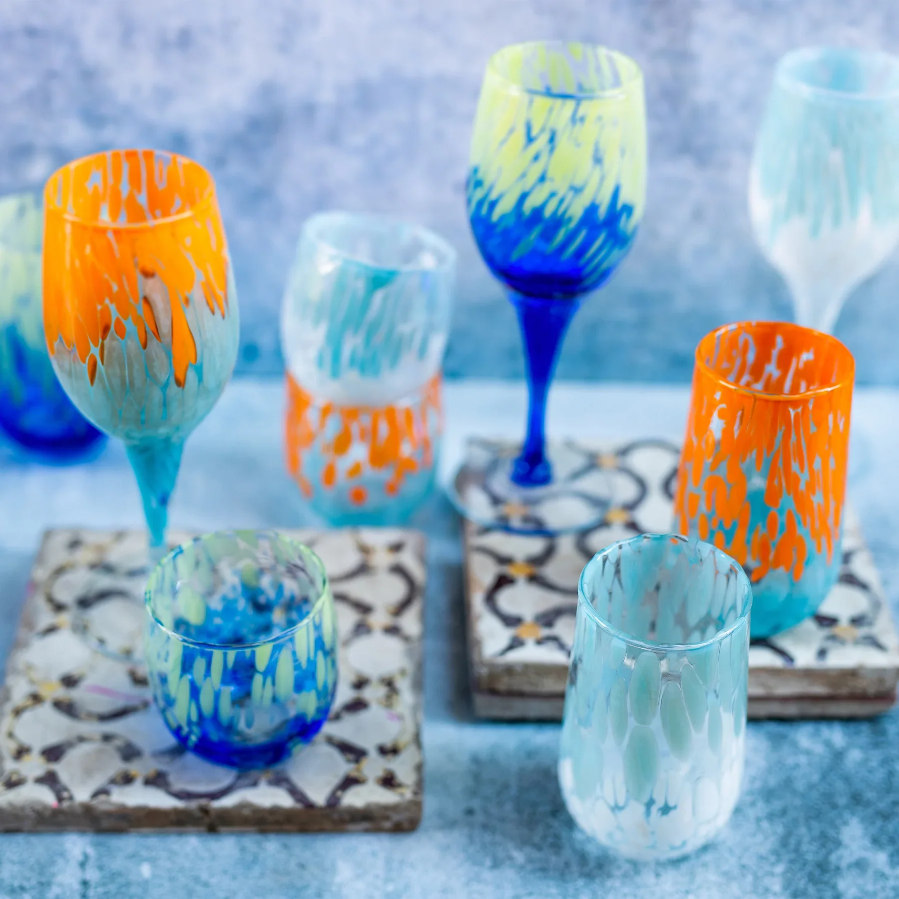 Nuvola Green and Blue Wine Glass - Image 3