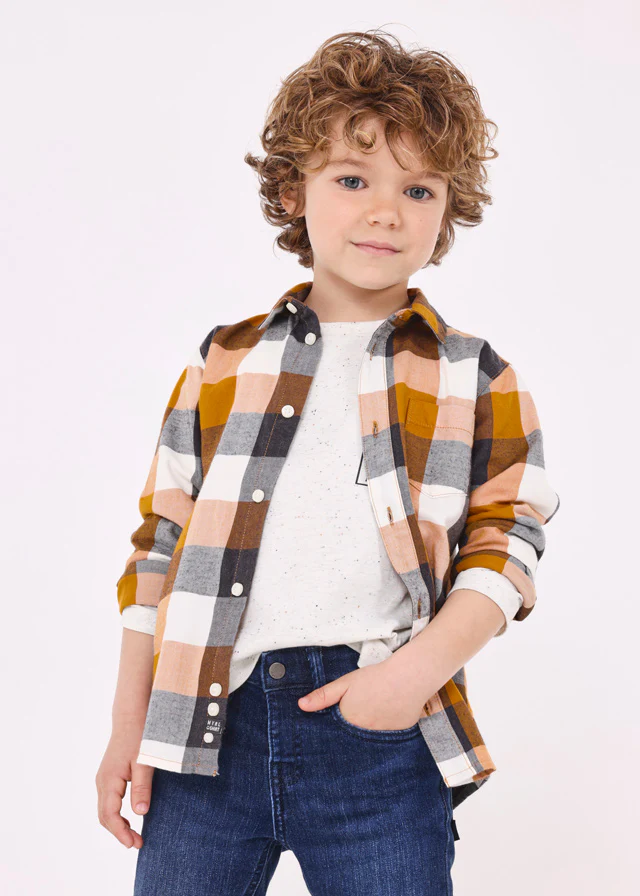 Ochre Long Sleeve Checked Shirt - Image 3