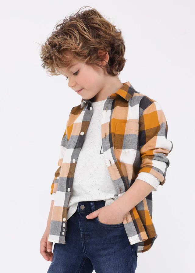 Ochre Long Sleeve Checked Shirt - Image 4