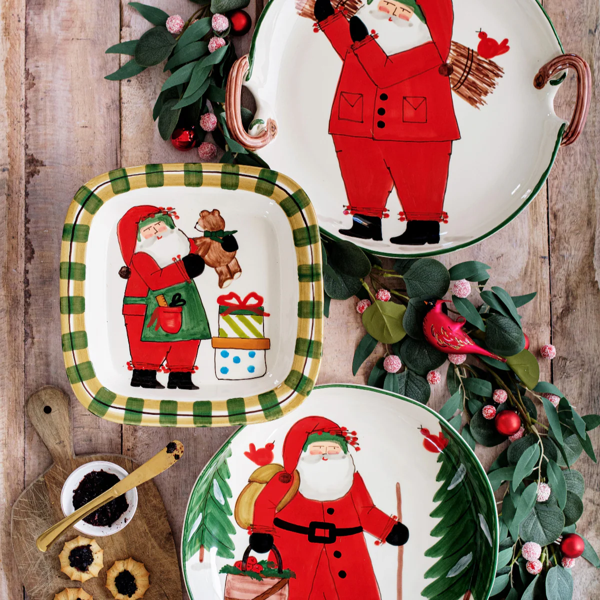 Old St. Nick Small Rimmed Square Platter with Teddy Bear - Image 2