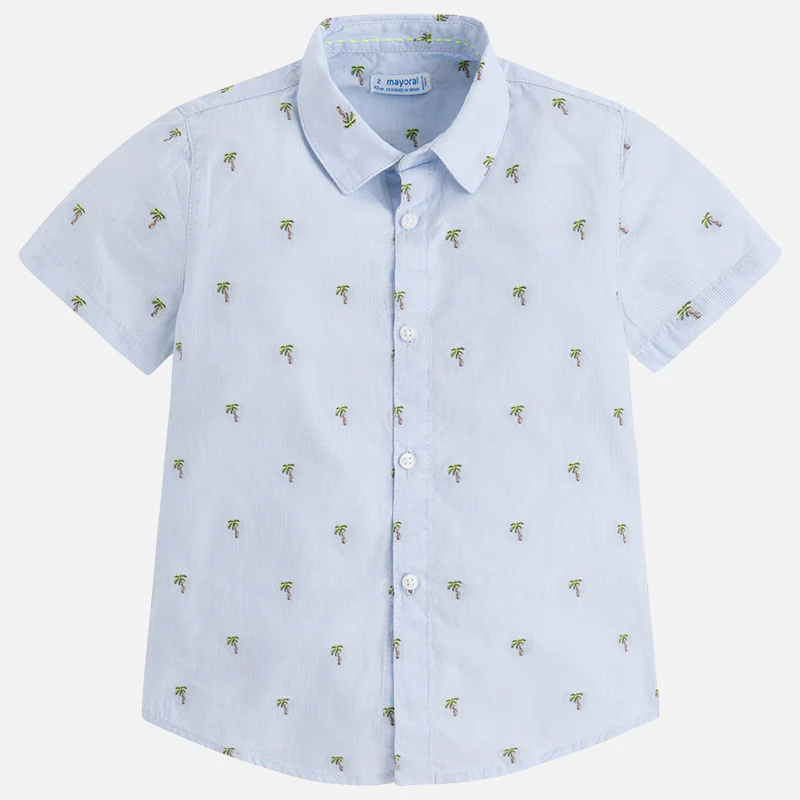 Palm Tree Print Short Sleeve Button Down Shirt