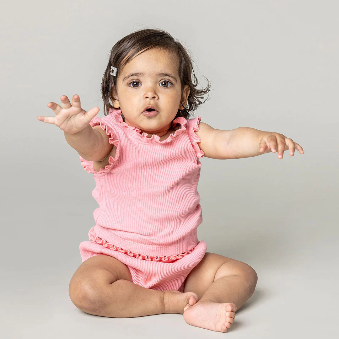 Peony Baby Girls Organic Ruffle Rib Tank 2 Piece Set - Image 2