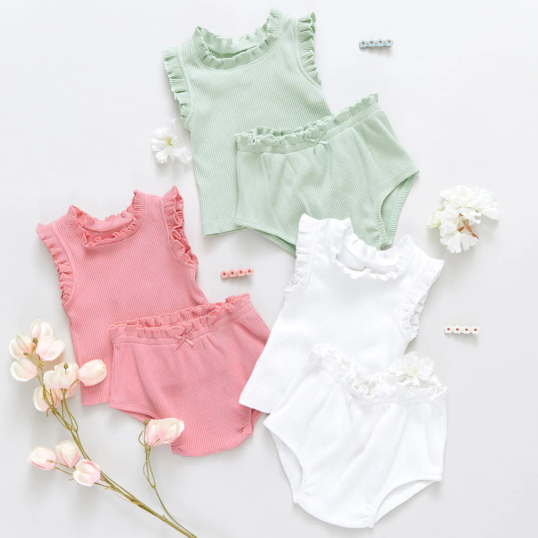 Peony Baby Girls Organic Ruffle Rib Tank 2 Piece Set - Image 4