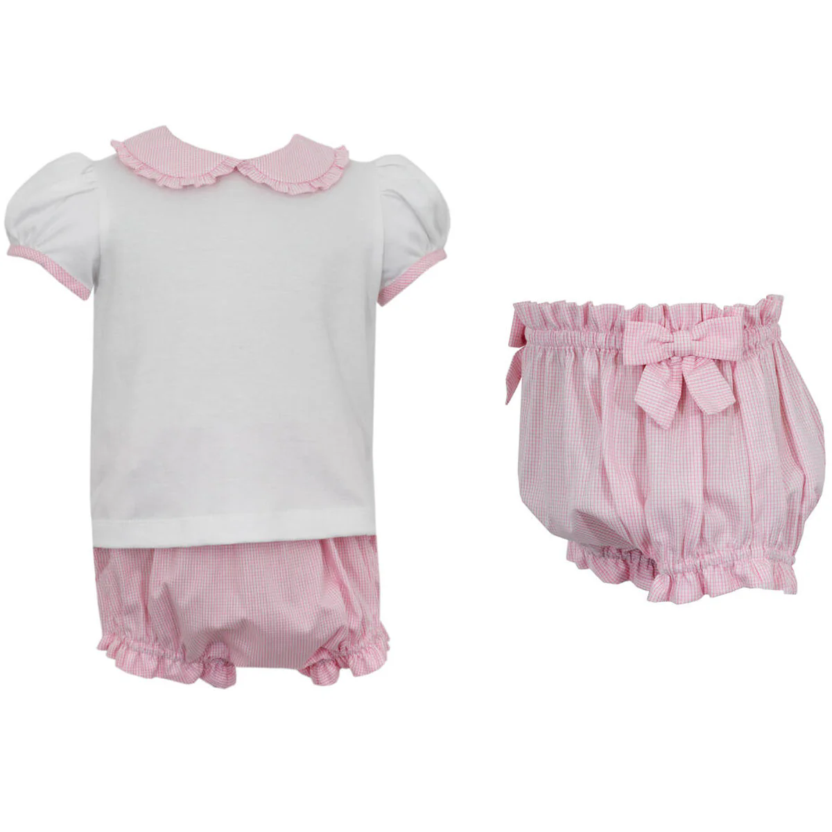 Pink Check Bloomer Set w/ White Knit Top