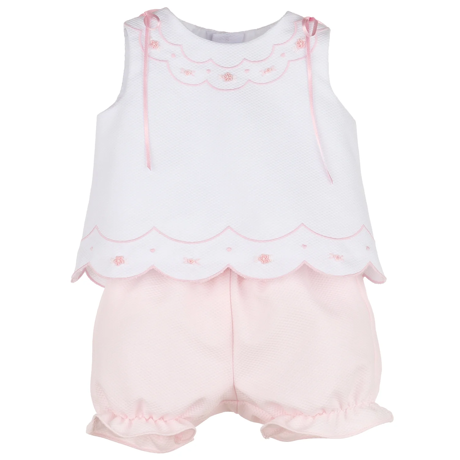 Pink Embroidered Scallops Set