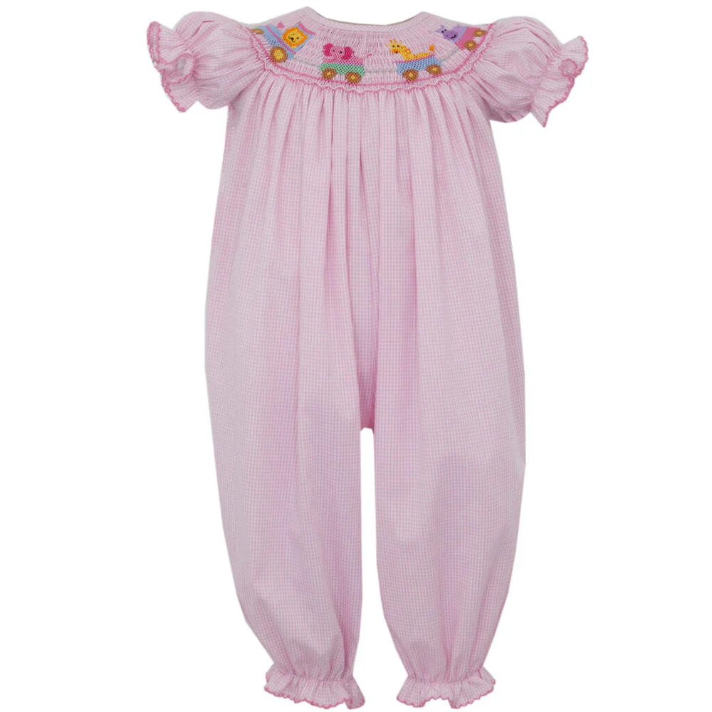 Animal Train Pink Gingham Long Bishop