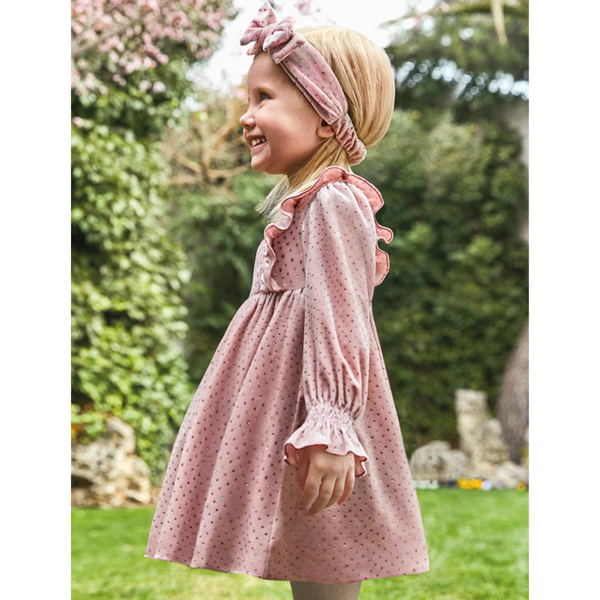 Pink Glitter Polka-Dot Velvet Dress - Image 3