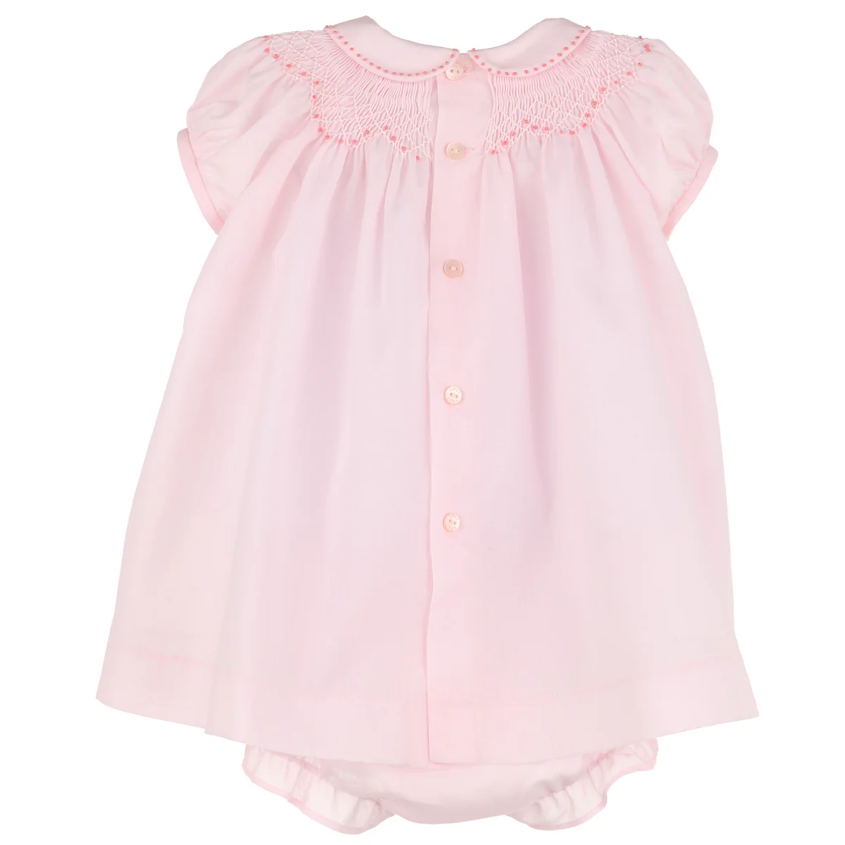 Pink Heirloom Smocked Bishop Dress & Bonnet Set - Image 3