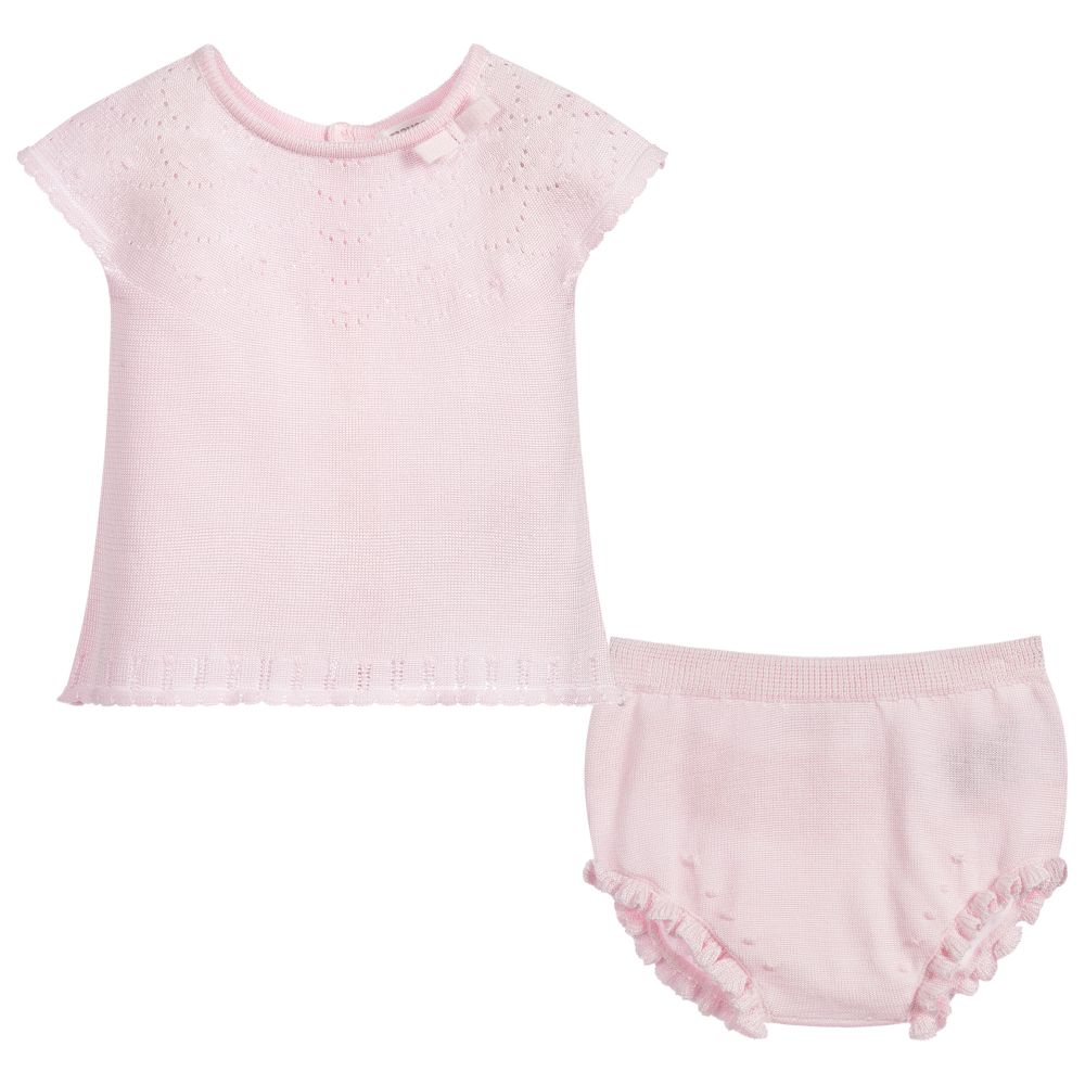 Pink Knitted Baby Top & Bloomer Set - Image 3