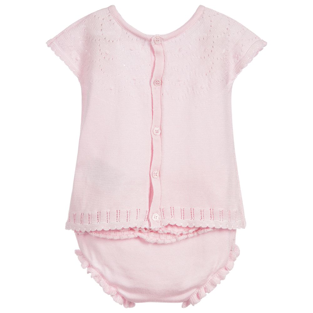 Pink Knitted Baby Top & Bloomer Set - Image 4
