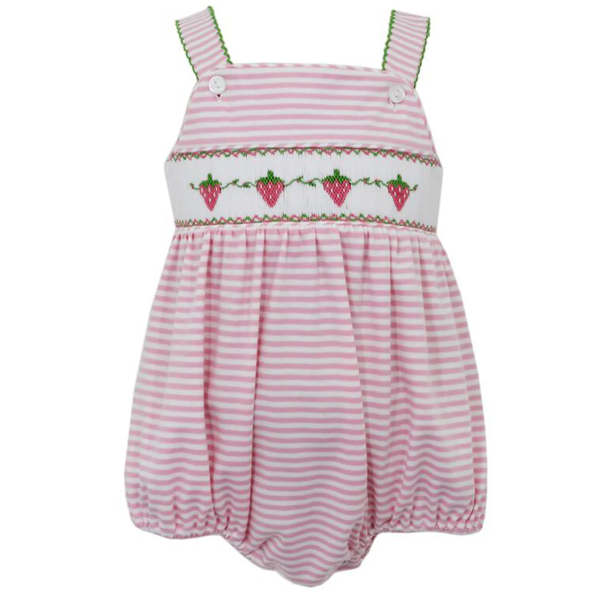Pink Stripe Knit Smocked Strawberry Bubble