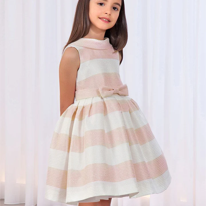 Pink Striped Bow Front V-Back Dress - Image 2