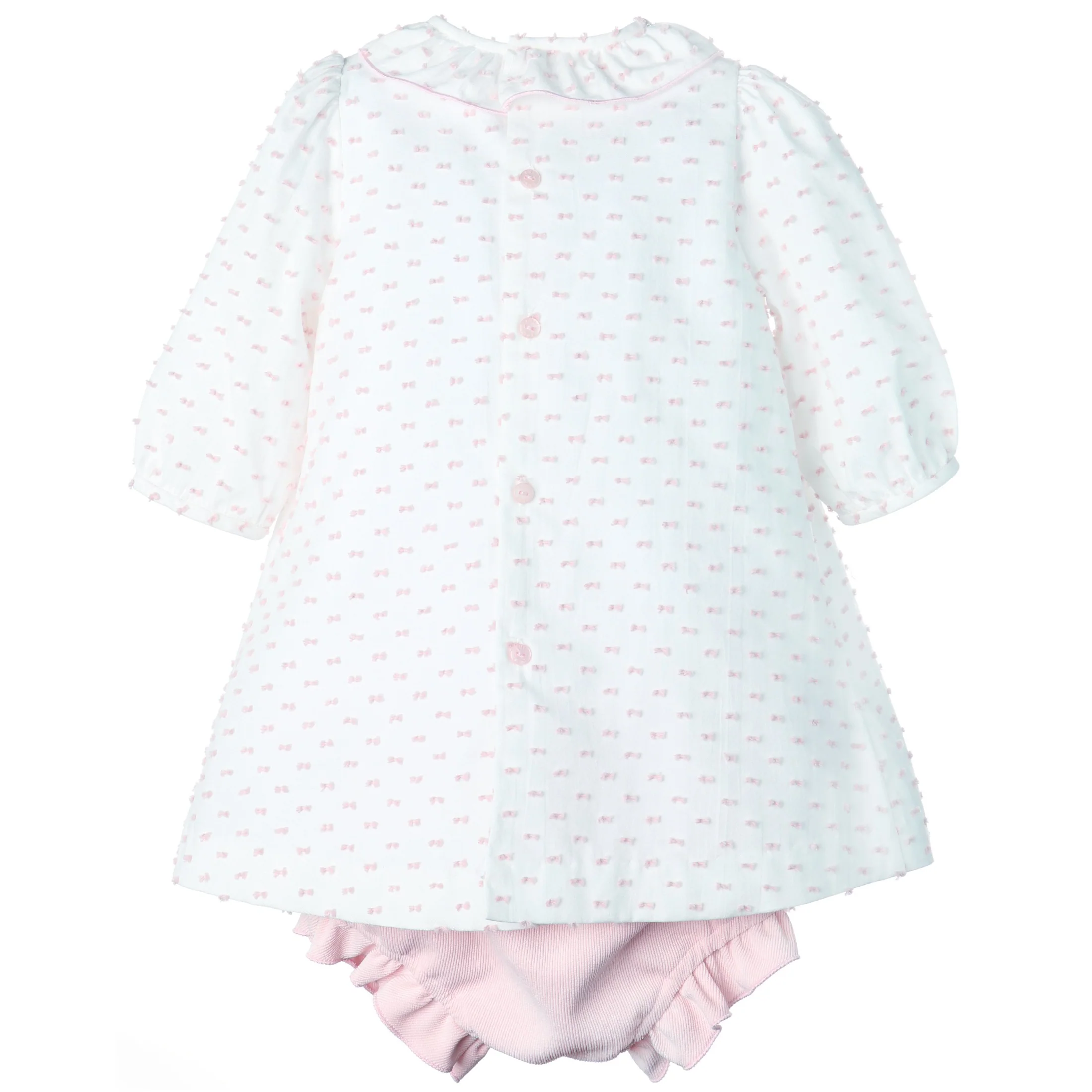 Pink Swiss Dot Smocked Dress & Corduroy Bloomer Set - Image 2