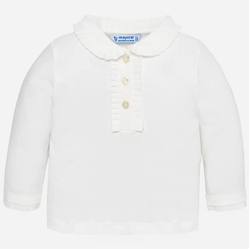 Pleated Ruffle Trim Polo Shirt