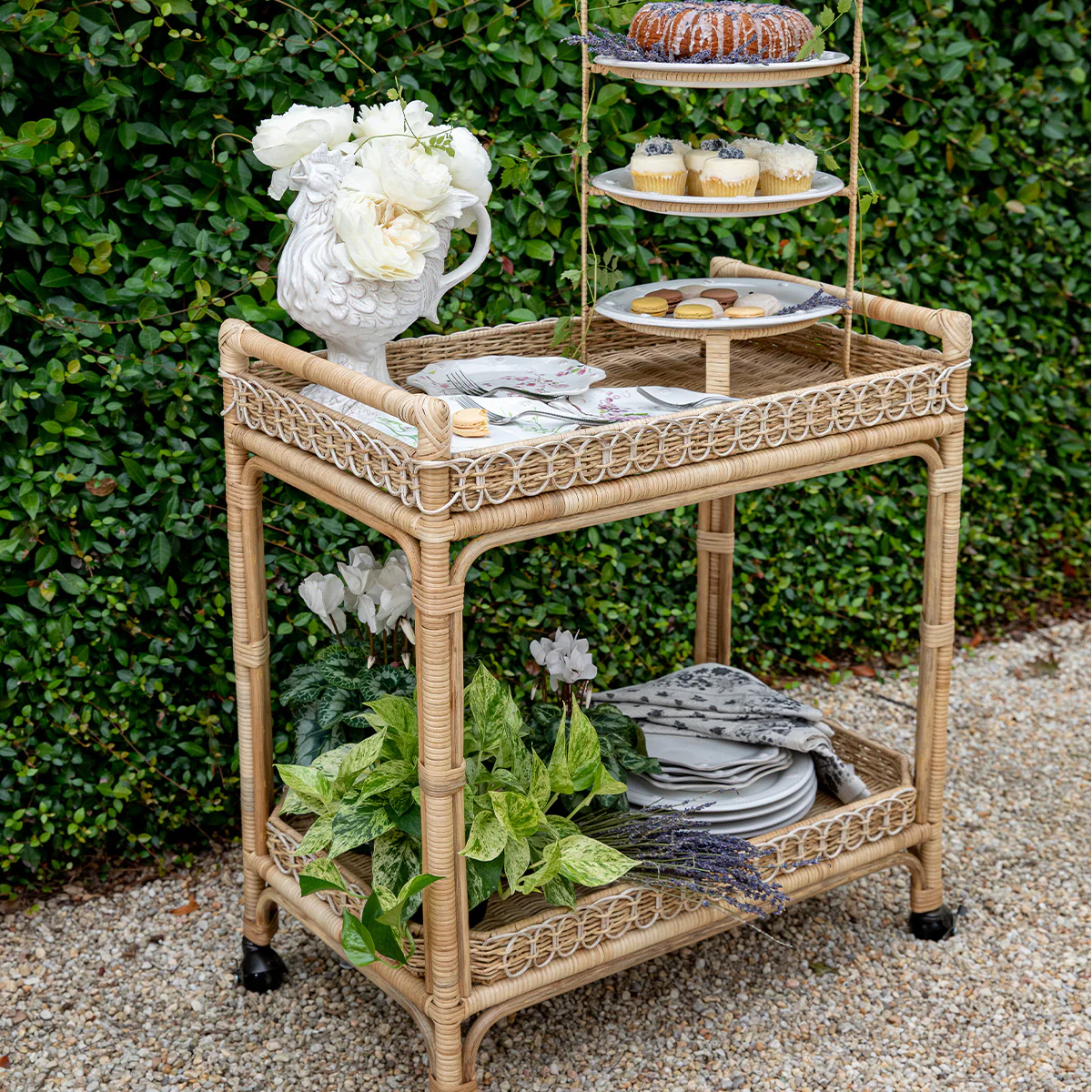 Provence Rattan Bar Cart - Whitewash - Image 4