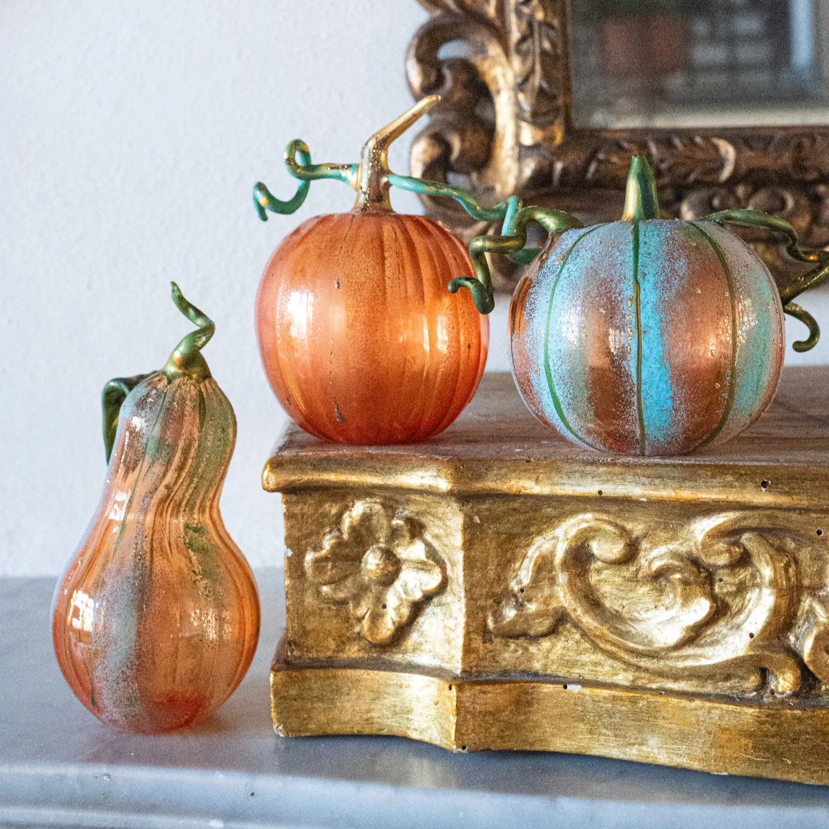 Pumpkins Figural Amber Glass Gourd - Image 4