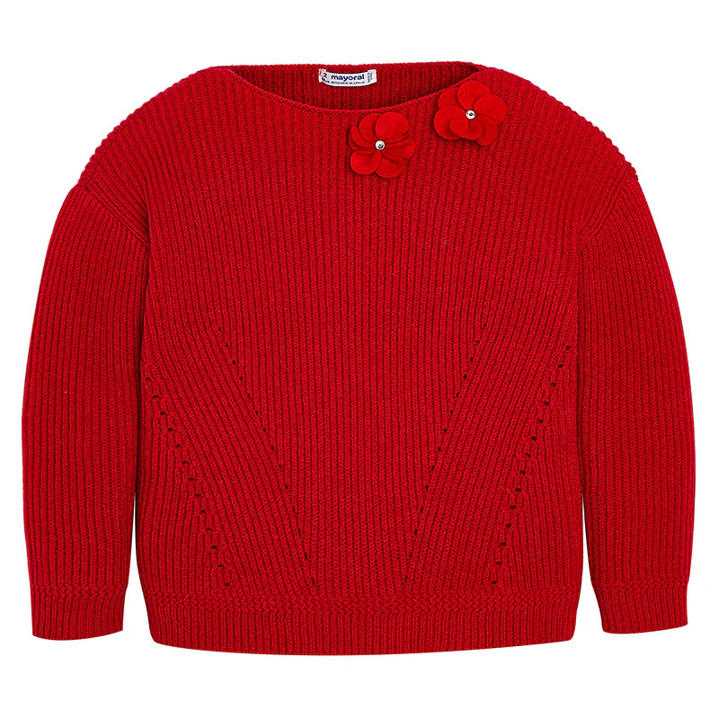 Red Floral Knitted Sweater
