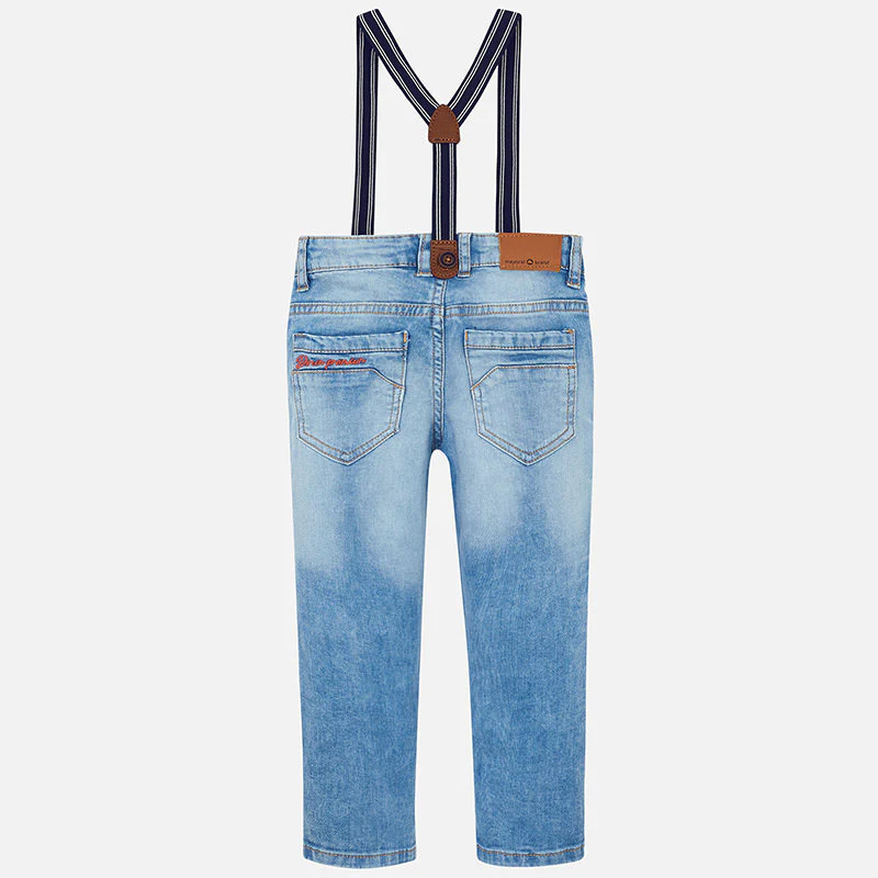 Regular Fit Denim Jeans with Navy Stripe Suspenders - Image 3