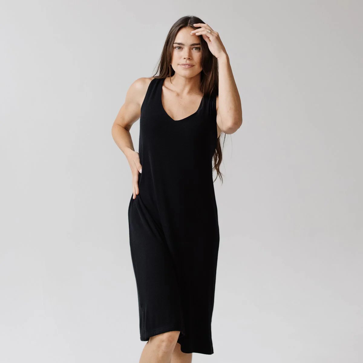Rib-Knit Bamboo V-Neck Tank Lounge Dress - Image 7