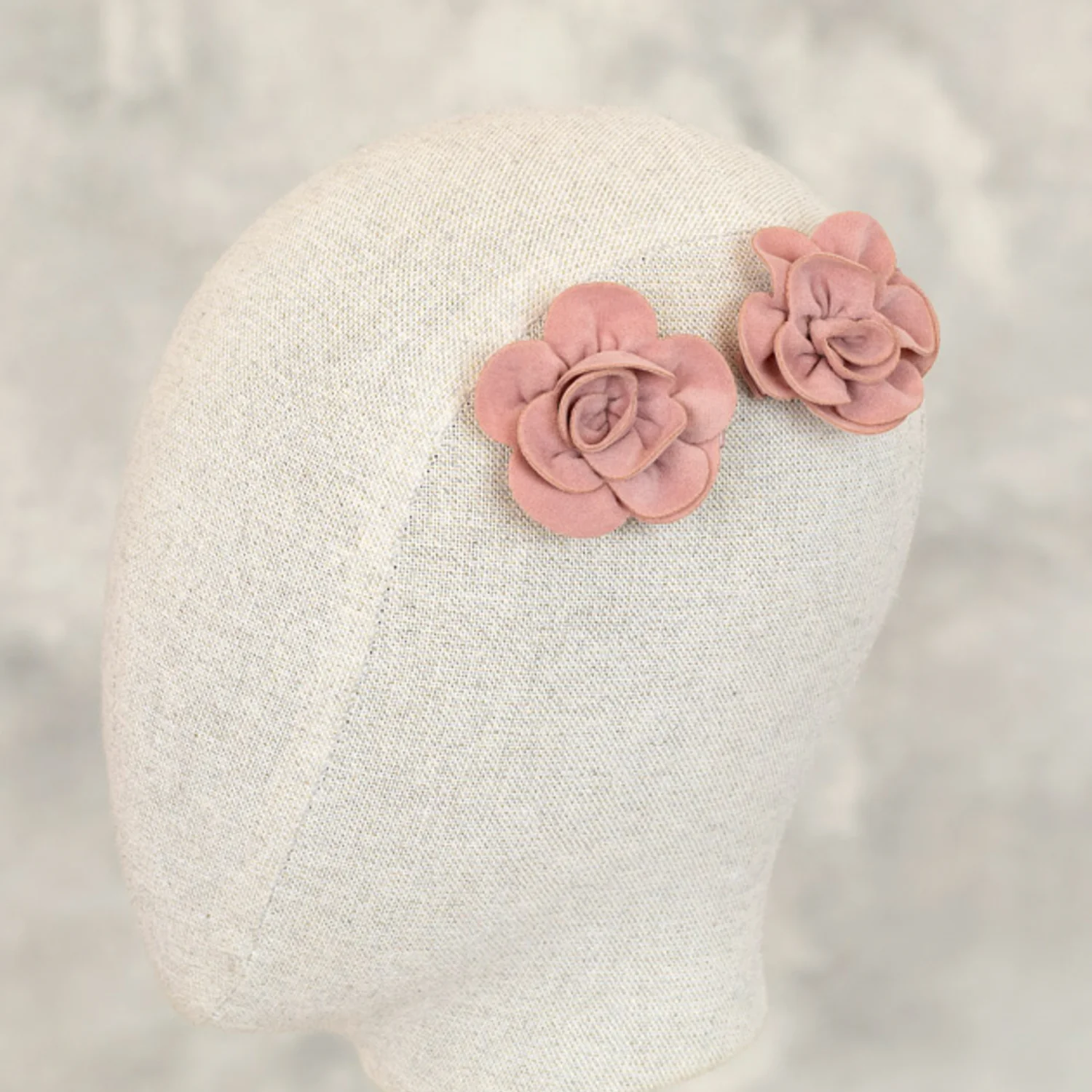 Rose Pink Suede Flower Hair Clips - Image 2