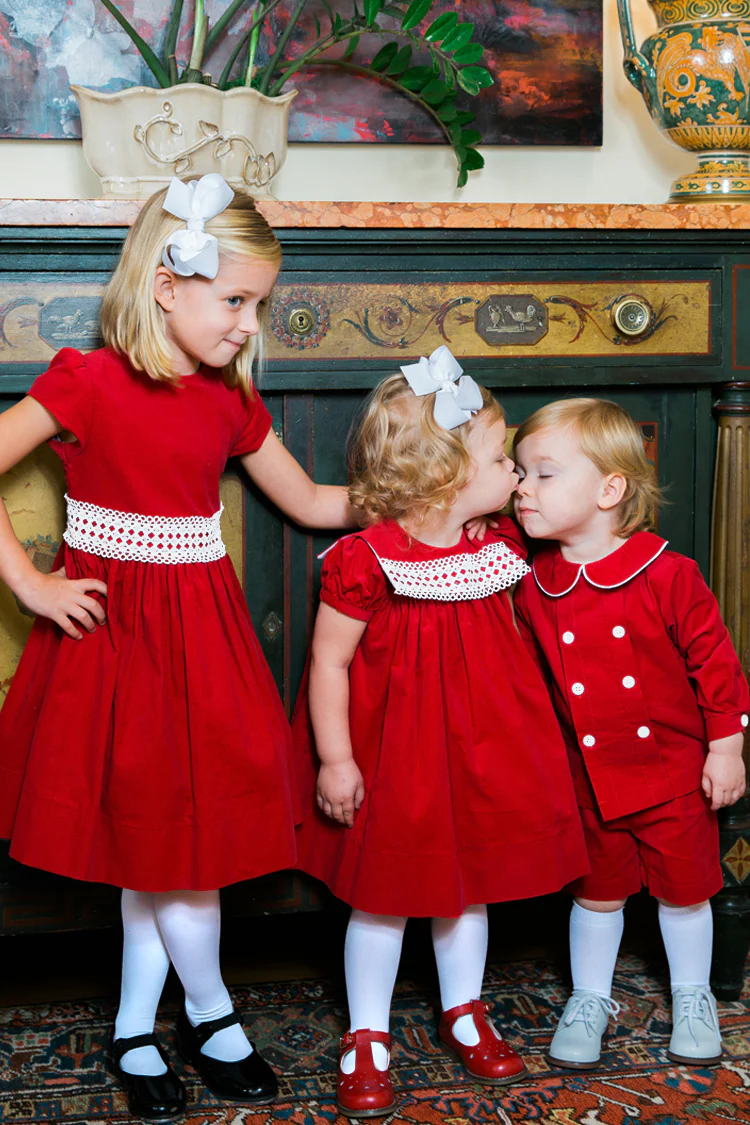 Ruby Red Corduroy & Ivory Lace Dress - Image 4