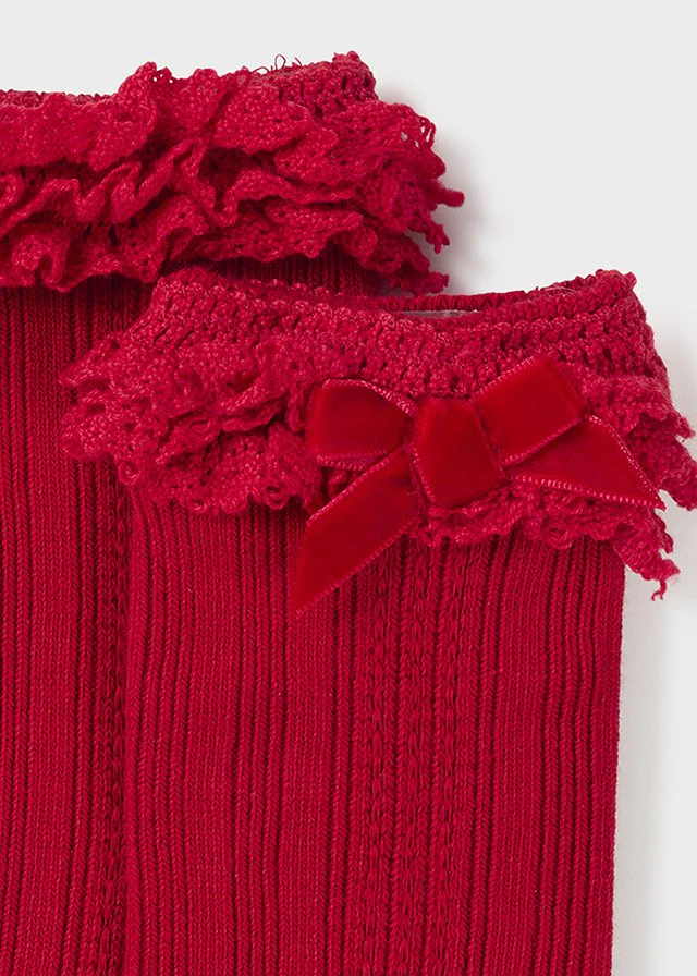 Ruffle Long Socks - Red - Image 2